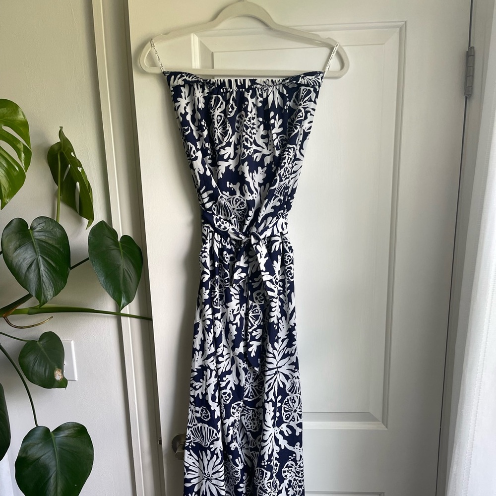 Lilly Pulitzer Navy Strapless Wide-Leg Jumpsuit Sz S